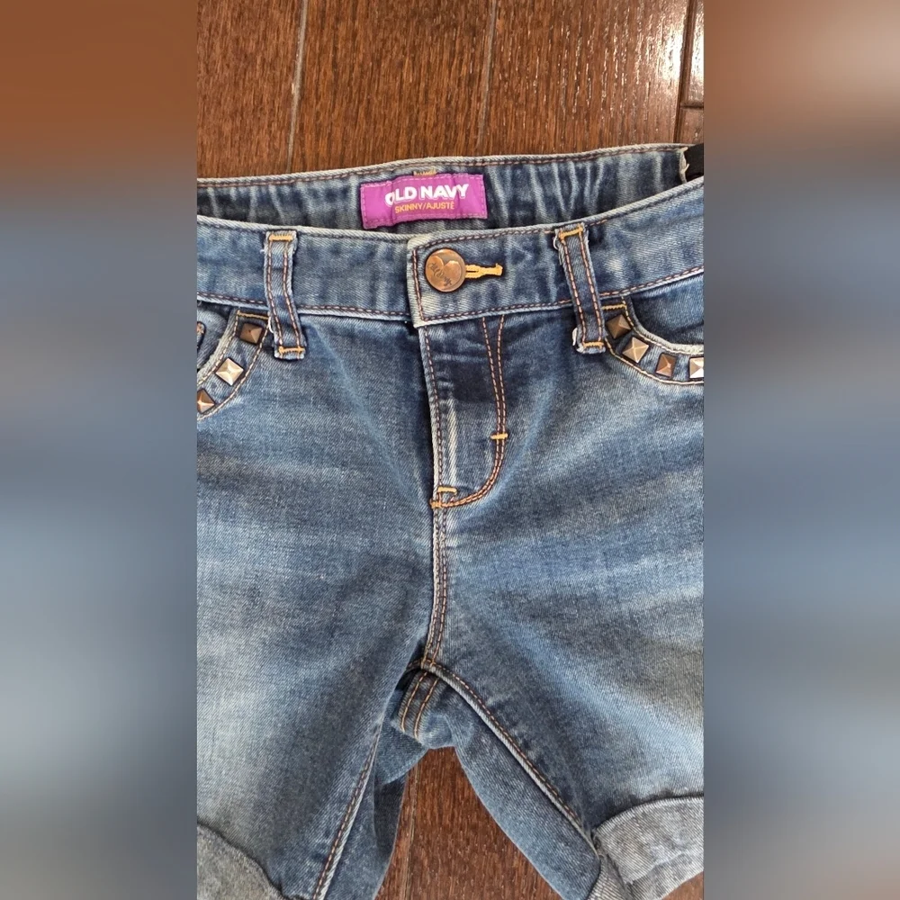 Old Navy Studded Denim Shorts Girls Size 8 Cuffed Blue Jean Shorts